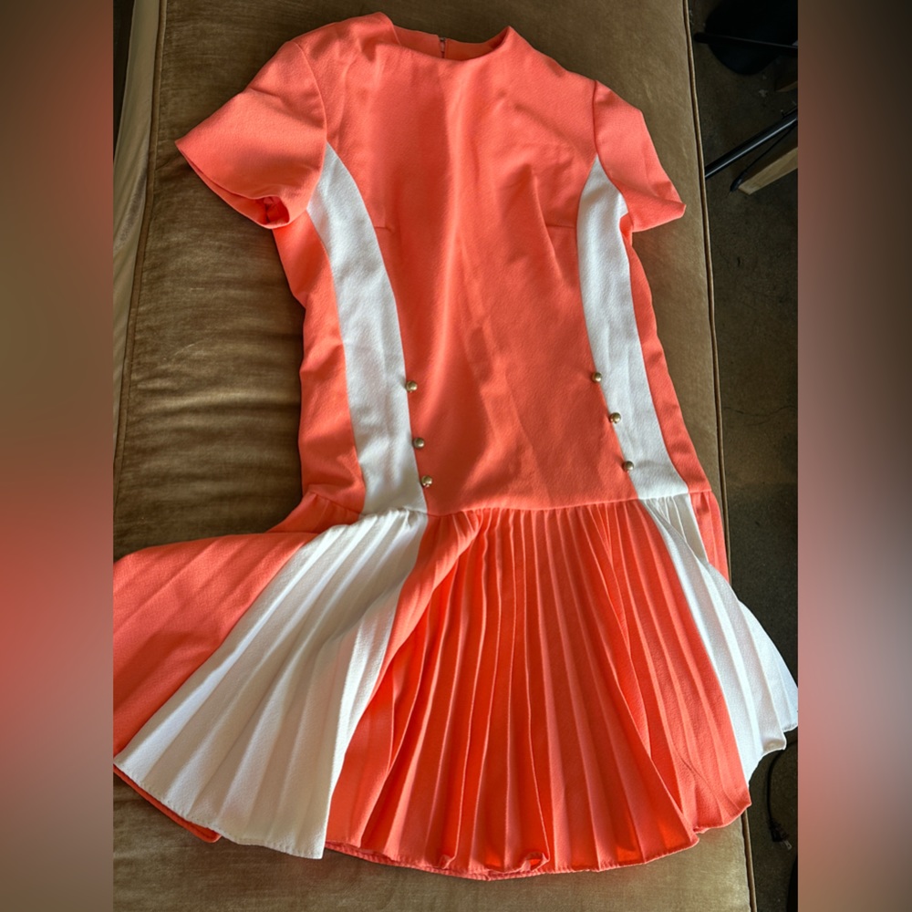 Antique 1960 dress. Ball Buttons. Zipper back..Pleated. Dropped waist. Costume?